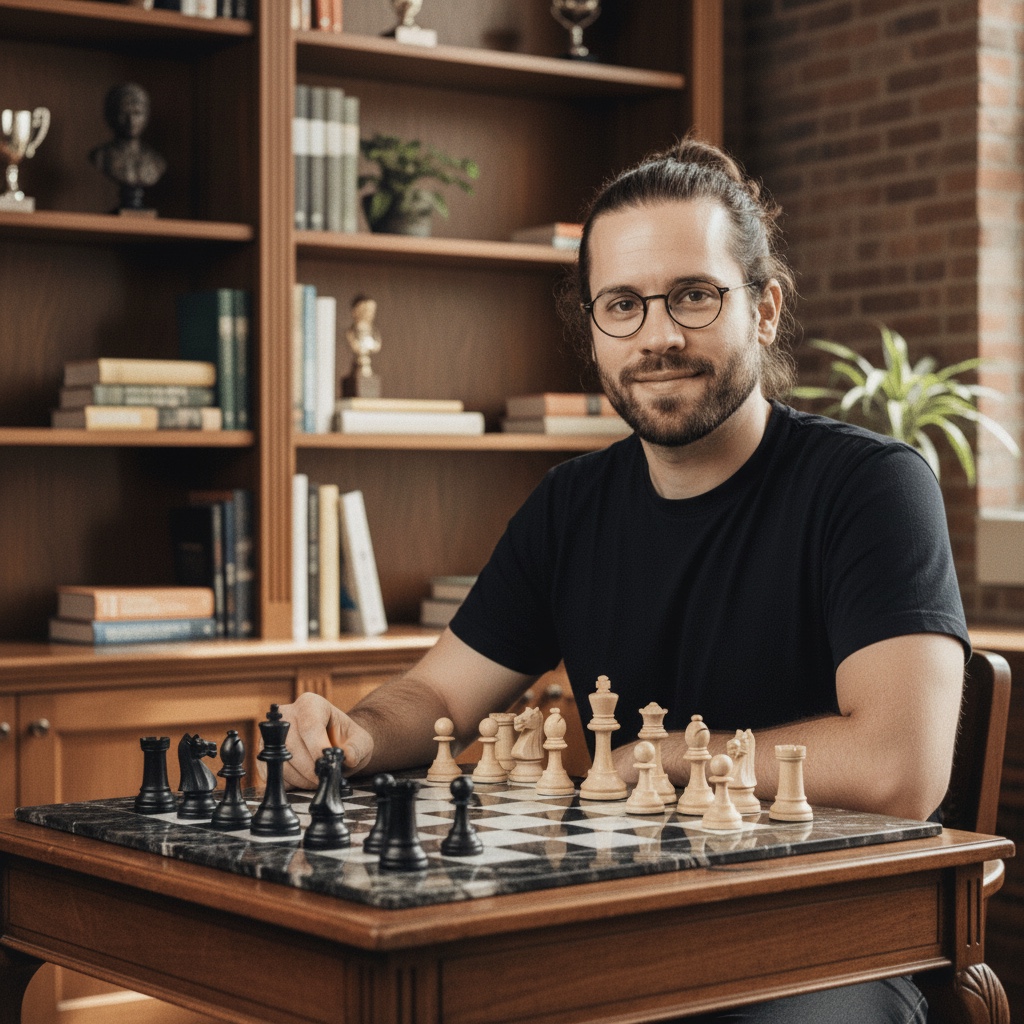 Rémy Roger avec un échiquier